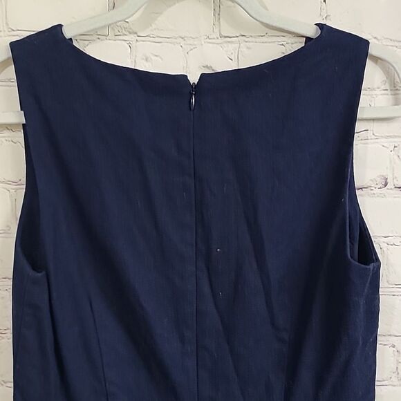 J.Crew Scalloped Basketweave Navy Blue Sleeveless Tank Dress Fit & Flare Size 8 - Picture 10 of 12